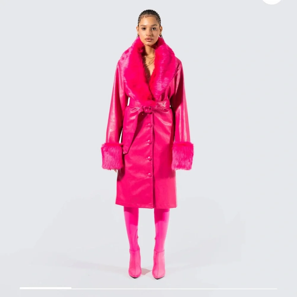 Finesse Willa vegan fur leather coat Barbie Pink Size 1x NWT - Picture 3 of 7